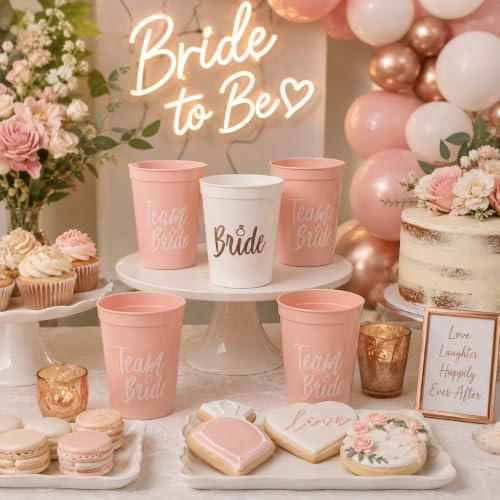 Image of Wanna Party Team Bride Cups Set of 6 | 5 Pink Team Bride Cups + 1 White Bride Cup | Bachelorette Party Cups, Bridal Shower Tableware, Hen Party & Bride Tribe Accessories