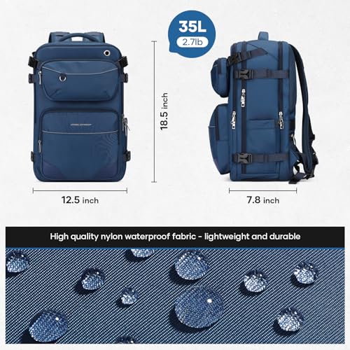 Maelstrom Travel Backpack for Men Women, 35L Carry on Backpack for Traveling on Airplane,with Belt Bag&Shoe Compartment,Waterproof Laptop Backpack fit 17”Laptop-Navy Blue, Large3