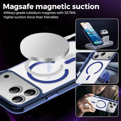 Image of VONZEE Translucent Clear Back Cover Compatible with (iPhone 17 Pro Case)(2025), PC Shockproof Scratch Resistant, Non-Yellowing, Support Mag-Safe Wireless Magnetic Charging - Blue|6.3''