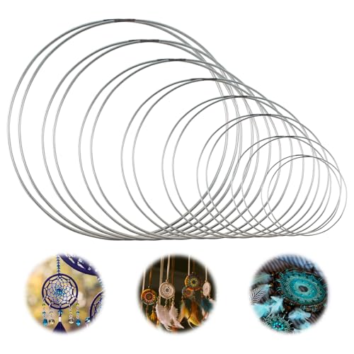 16 Pièces Cercle Attrape Reve 8 Formes, Anneau Attrape Rêve pour Décoration de Mariage, Cerceaux Argentés Floraux pour Le Bricolage