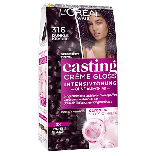L'Oréal Paris Coloration ohne Ammoniak und ohne Silikone, Pflegende Intensivtönung mit Glanz-Reflex-Balsam, Casting Crème Gloss Haarfarbe, Nr. 316 Dunkle Kirsche, 1 Stück
