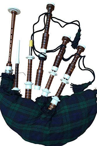 McWilliams PROFESSIONAL SCOTTISH HIGHLAND BAGPIPE IVORY MOUNTS BLACK WATCH TARTAN AND BAG