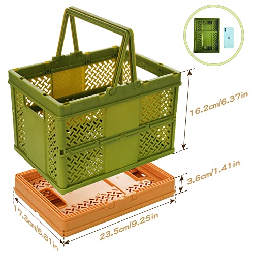 Spesh 2 Pcs Collapsible Storage Crates 24cm*18cm Mini Kid Shopping Baskets with Handles Small Plastic Crates for Picnic,Shopping,Camping(Orange+Green) - Image 2