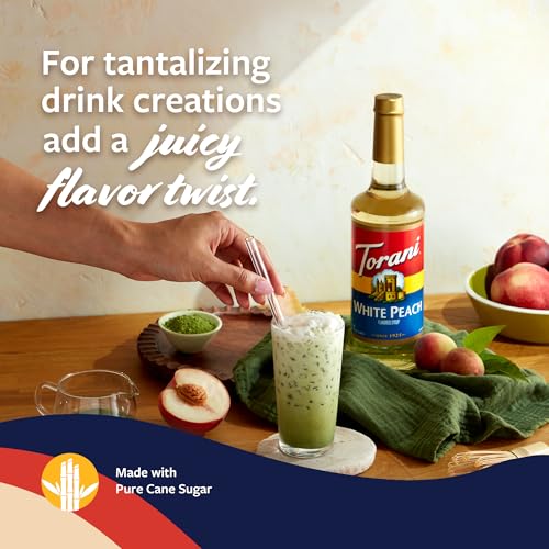 Image of Torani Syrup, White Peach Flavoring for Drinks, Glass Bottle with Pump Included, 25.4 Fl Oz