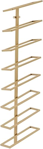 Miniatura 6 de Estante de vino montado en la pared, soporte de metal dorado para botellas de vino con capacidad para 8 botellas, estante de exhibición de botellas