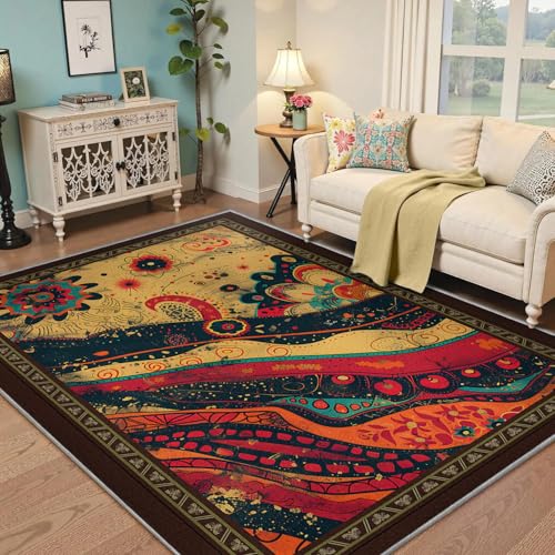 CIHCOHOME Boho Washable Rug 5'x7' with Non-Slip Backing for Living