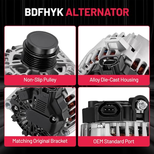 Image of BDFHYK Alternator 11609 Compatible With Hyundai Veloster 2013-2017 1.6L l4,Compatible With Kia Forte Koup /Forte5 /Rio /Soul 2012-2017 1.6L l4 Replace 11609N,373002B760,373002B760RU,2616559,208-794,10136 | For Kia Soul 1.6L l4 2012-2016, Rio 1.6L l4 2014-2017 12V 110A 6-Groove Pulley Clockwise, OE 11609N, 11086, 10136, 443252