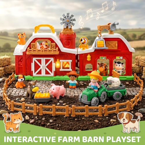 30-Piece Upgraded Farm Animal Big Barn Playset Gifts for Toddlers Christmas|Montessori Learning Toys for 18 Months Olds Girls Boys|Pretend Animal with Tractor Birthday Gifts for 2 Years - Image 2