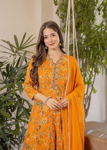 Image of MANHAREE | Women's Rayon Kurta with Pant & Dupatta Set