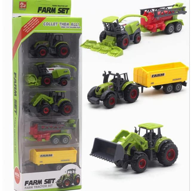 ТоуPRO - 5pcs/set, cast Metal Agricultural Vehicles Combination Model with Plastic Parts, Farm Car Tractor Trailers Collector Edition (FW413B-STP)