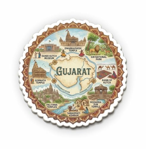 Image of Gujarat Textured Finish Acrylic Fridge Magnet - UV Texture Printed, Stylish Multicolor Magnet for Fridge, Wardrobe & Metal Surfaces, Pack of 1 (Gujarat 2)