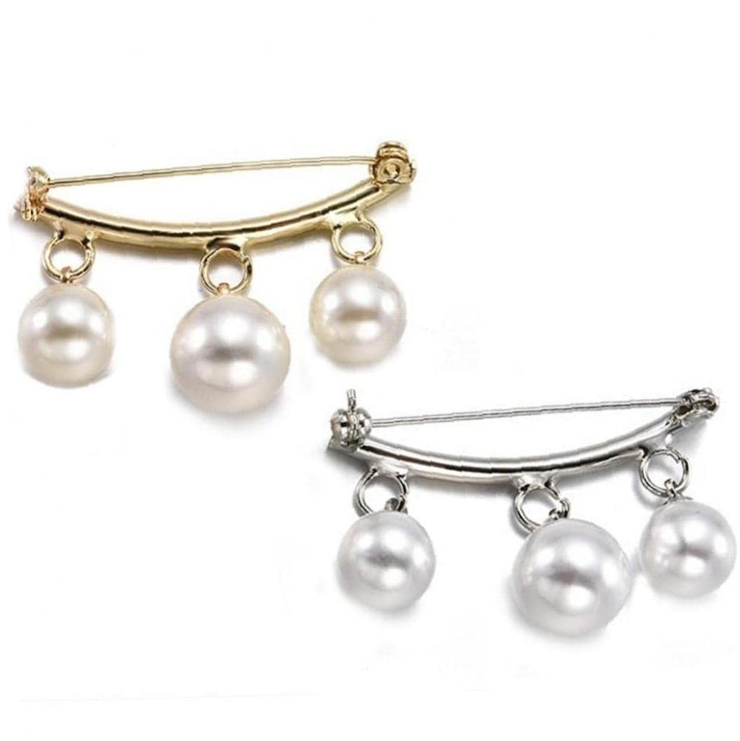 Pinicecore Gold Fashion Pearl Fixed Strap Charm Safety Pin Brooch Sweater Cardigan Clip Chain Brooches Jewelry Gift