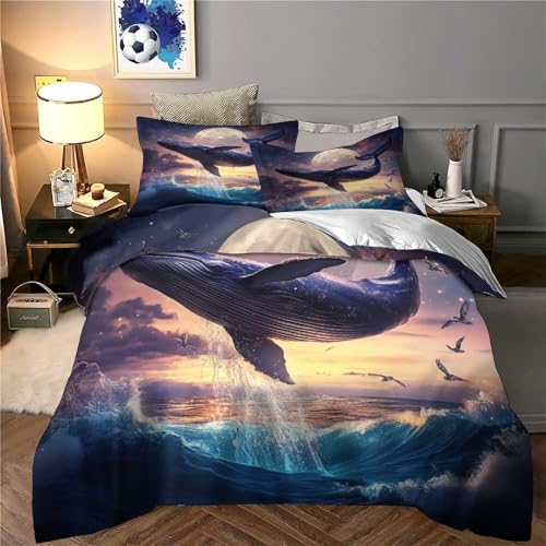 Housse de couette 3D imprimé baleine résistante en microfibre premium 220x240