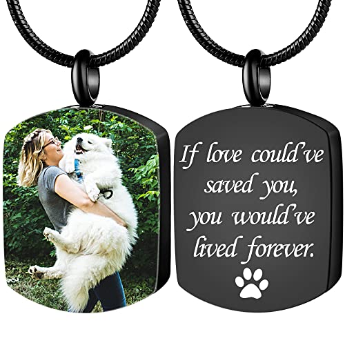 Bivei Personalized Urn Necklace for Ashes Engraving Photo & Text Cremation Jewelry Military Memorial Dog Tags Pendant for Humans/Pet(Black Military Dog Tag - Color Picture)