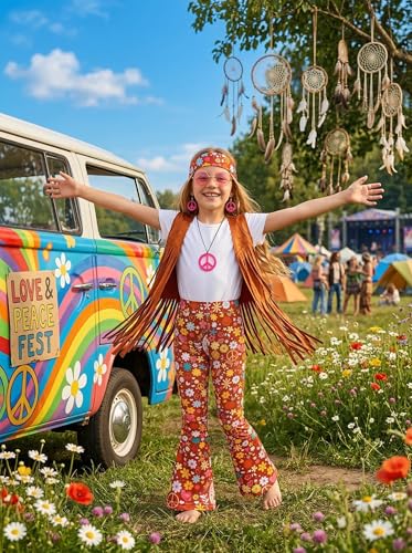 Disfraz hippie para niñas 6-7 años miniatura 2