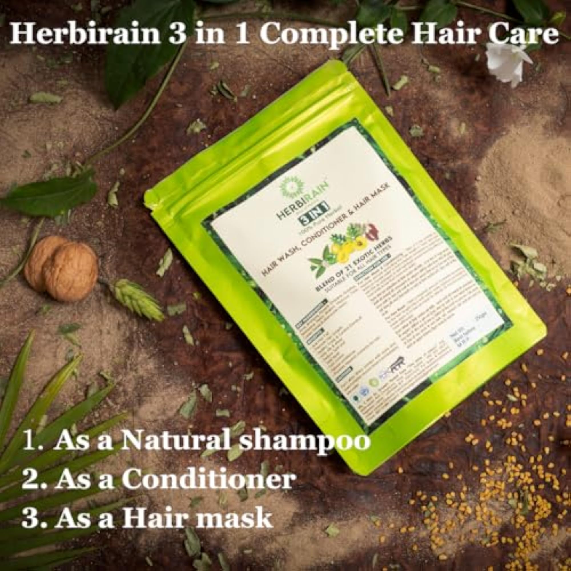 Herbal Hair Shampoo Powder, 3-in-1 Treatment