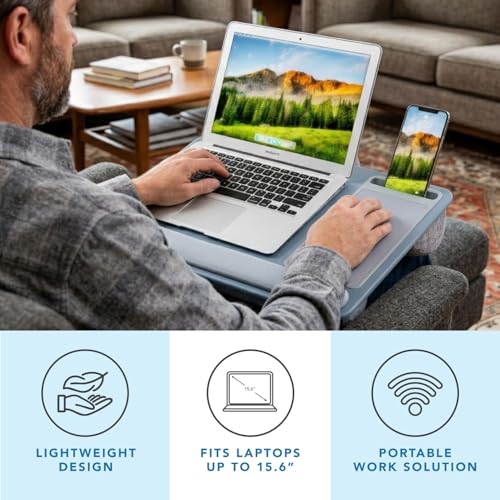 Image of LAPGEAR Home Office Pro Lap Desk - Slate Blue, Fits 15.6 inch Laptops