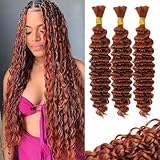 100g 3 bundles 350 Human Braiding Hair 18 Inch Dark Ginger Braiding Hair Copper Braiding Hair Extensions Deep Water Wave Bulk Human Hair for Braiding
