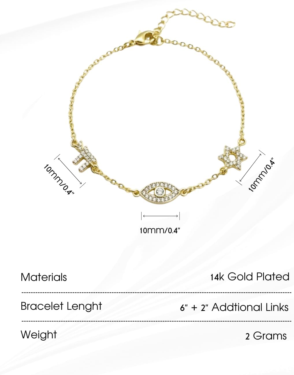 14K Gold Plated Chai Evil Eye Star Of David Bracelet Women – Jewish Symbol Pendant from Israel – Elegant Hebrew With Cubic Zirconia Dainty Religious Jewish Jewelry Gift Bat Mitzva - Image 4