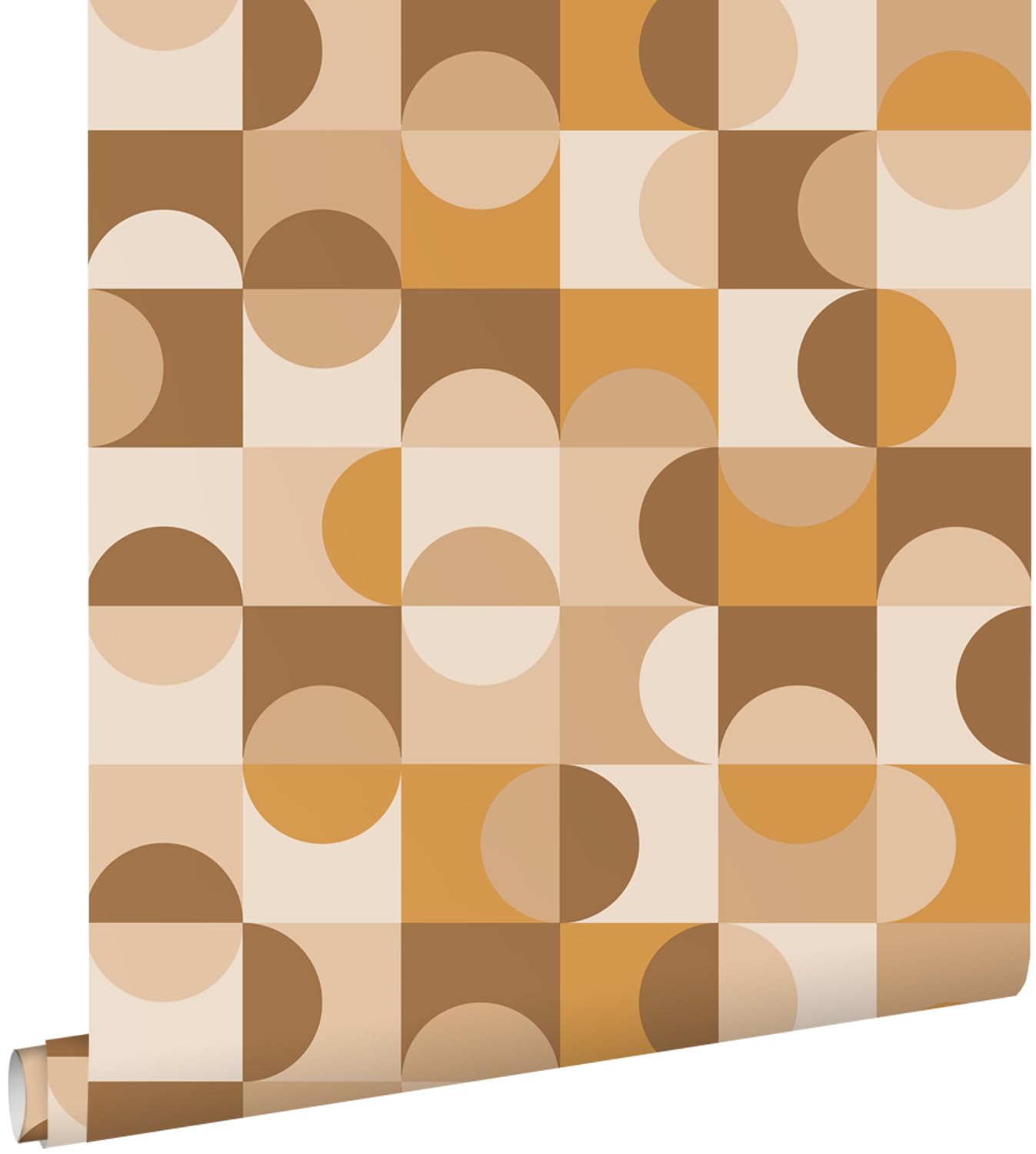 Papier peint cercles Bauhaus marron jaune ESTAhome 50x900cm pour un mur au design vintage
