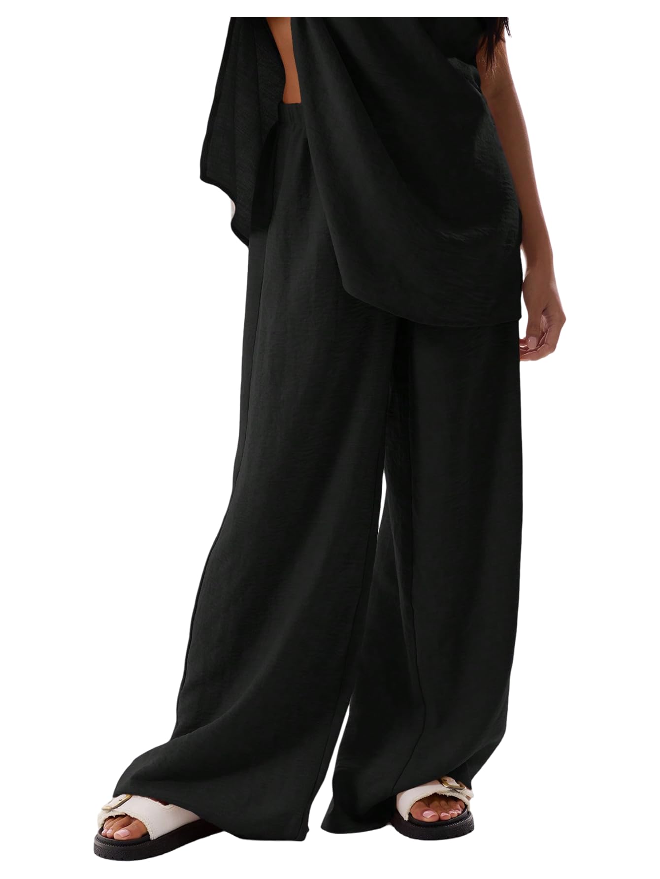 GORGLITTER Womens Elastic Waist Baggy Dress Pants Y2k Wide Leg Loose Oversized Trousers Comfy Lounge Pants