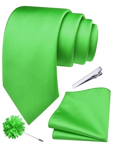 Image of Branduce 3.15 inch（8cm） Solid Formal Tie and Pocket Square Plain Necktie Lapel Pin and Tie Clip Set for Men