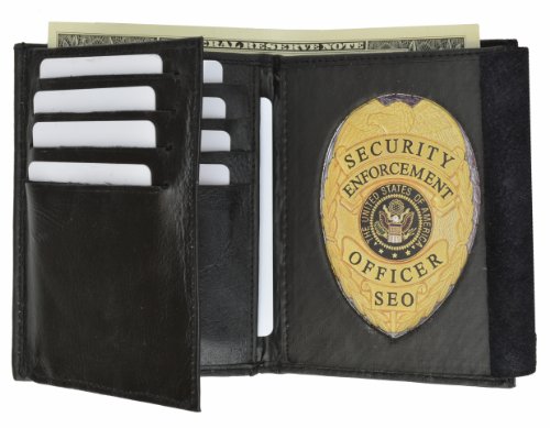MARSHAL Police Shield Shape Badge Holder Trifold Wallet - Black2