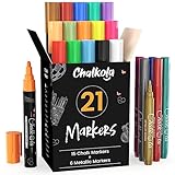 Chalkola Kreidestifte für Tafel Abwaschbar | 21 Kreidemarker 6mm Umkehrbare Spitze - Kreide Stift für Fenster, Tafel, Keramik, Whiteboard & als Glasstift - Chalk markers für Erwachsene & Kinder