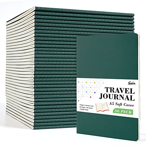 36 Pack Soft Cover Journal Bulk, Feela Lined Blank Travel Journal for Women Men Writing, Notebooks College Ruled for Work, Note Taking Notebook School Business Supplies, 8.2” x 5.5”, A5, Dark Green