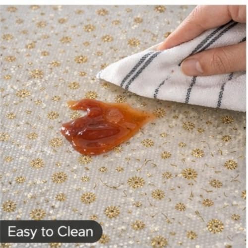 Image of SHOPPOFOBIX Kitchen Mat EVA Food Grade Multipurpose Washable Anti Slip Mat /Sheet for Fridge, Shelf Liner, Table, Kitchen Drawer mat (Golden Mini Flower)