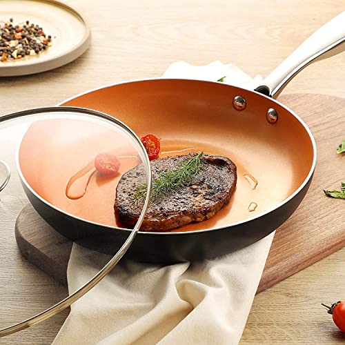 Image of Michelangelo 20cm Frying Pan with Lid, Ultra Nonstick Small Frying Pan with Ceramic Titanium Coating, Copper Frying Pan with Lid, Nonstick 20cm Skillet with Lid, Induction Compatible - Copper