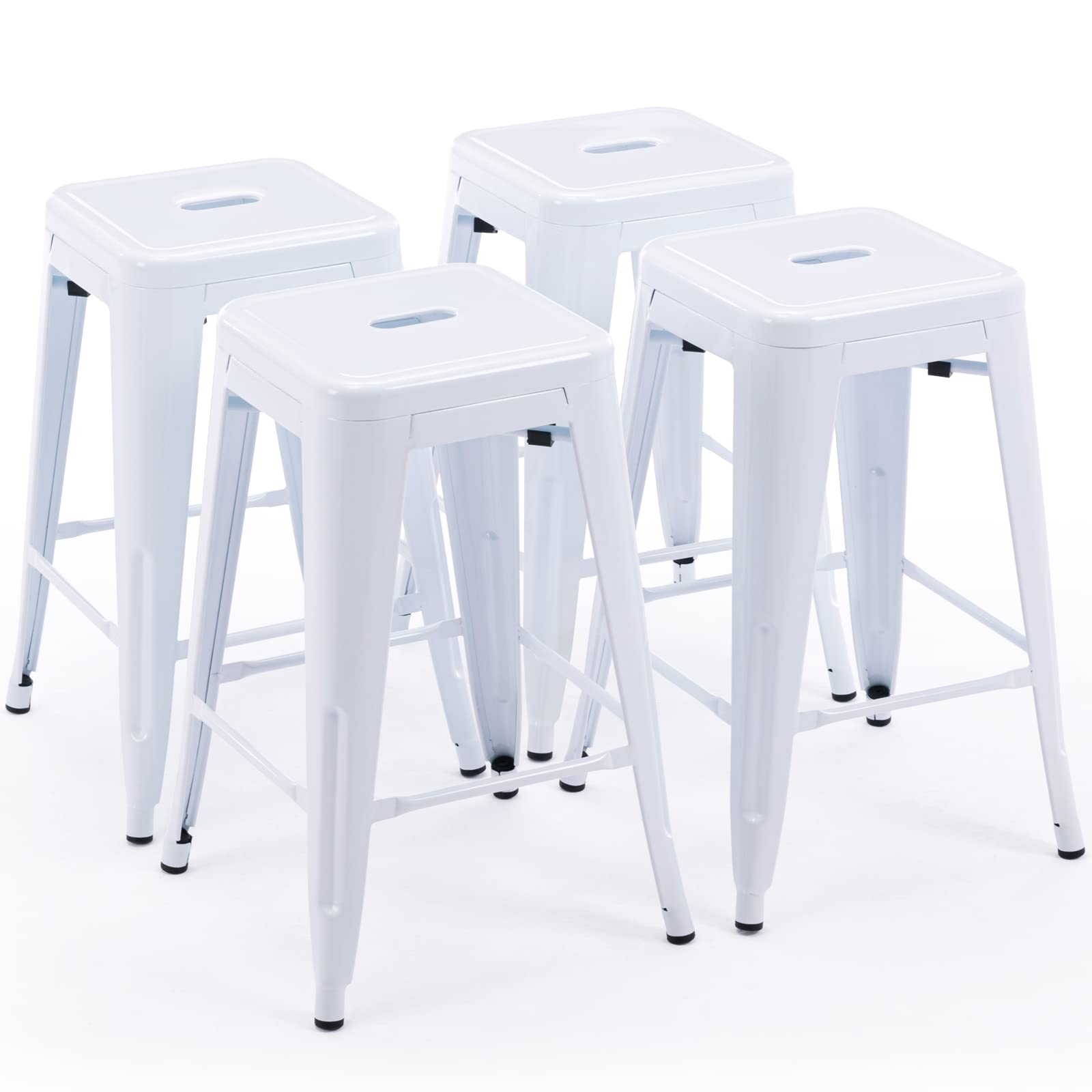 Vogue Furniture Direct 24" Bar Stools White Backless Metal Barstools Indoor-Outdoor Counter Height Stools with Square Seat, Set of 4 - VF1571004-4