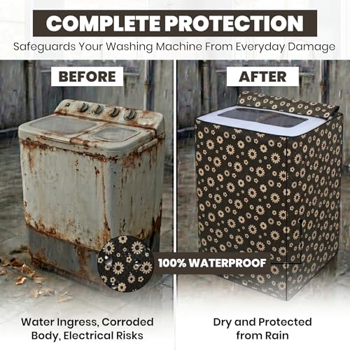 Image of DREAM CARE Waterproof & Dustproof Washing Machine Cover Top Load & Semi Automatic Suitable for 7 kg, 7.2 kg, 7.5 kg (83 x 95 x 51 cms)