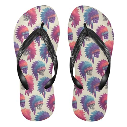 Flip Flop Sandals Tribal Skull Print for Women Men Beach Outdoor XS
