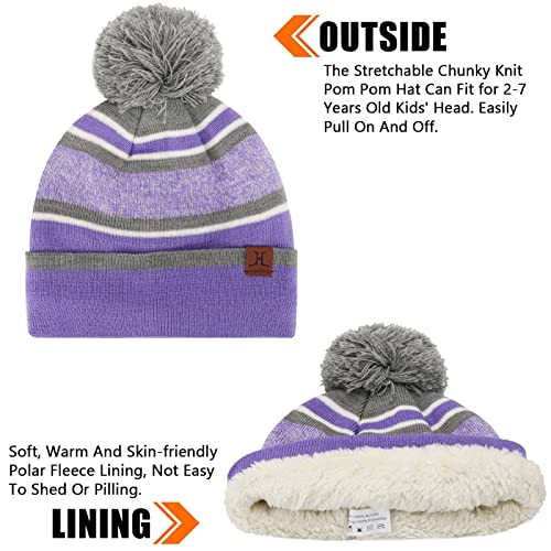 Image of Kids Toddlers Winter Hats Knit Warm Beanie Scarf Gloves Set for Boys Girls Age 2-7, Pompom Cap Neck Warmer Fleece Lined Gifts