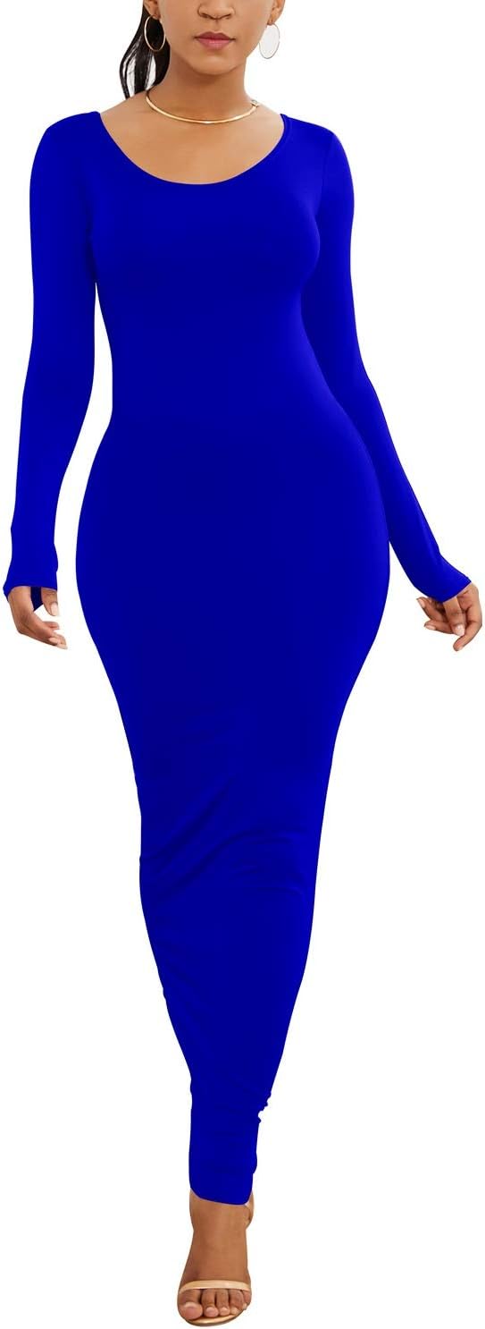 PRIMODA Women's Turtleneck Long Sleeve Bodycon Maxi Dress Casual Long Dress