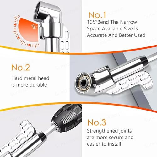 Image of Sunkizzrs Right Angle Screwdriver Corner Adapter -Magnetic 1 /4 Inch Hex Shank 105 Drill Bit Extension -Quick-Change Angled Drill Driver with 12Pcs Screwdriver Bits for Electric Drill (Long)