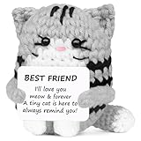 RYOTKIK Positive Crochet Cat Mini Animal Emotional Cheer Up Support Gifts, Funny Crochet Mini Handmade Cat for Best Friends Birthday Graduation Gifts