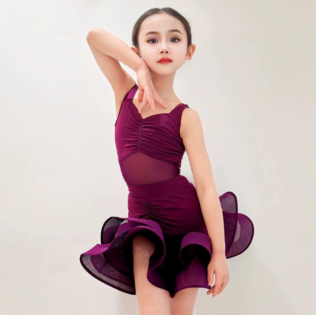 OTMYIGO Vestito da Ballo Latino per Bambina, Abito da Ballo per Bambini Salsa Rumba, Tango cha cha Jazz Competizione Gonna Festa Abbigliamento da Ballo