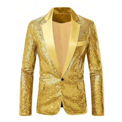 Men's Sequin Sport Coats Shiny Blazer Stylish Lapel One Button Sparkly Suit Jackets Wedding Party Dance Prom Blazers