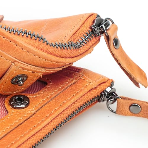 Image of CONTACTS Soft Leather Wallet for Women Small Bifold Coin Purse Double Zipper Card Holder with RFID Blocking (Light Orange)