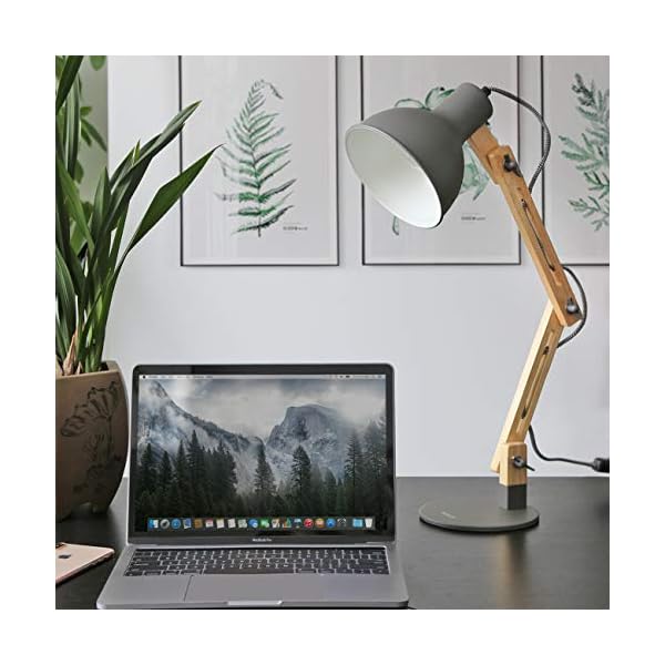 tomons LED Leselampe im Klassichen Holz-Design, Schreibtischlampe Grau, Tischleuchte Verstellbare, Verstellbarem Arm… – Bild 4