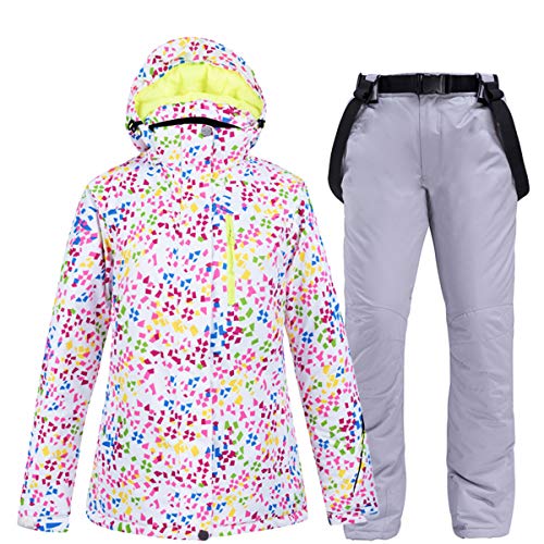 Women's 2 Pcs Outdoor Mountain Sweety Ski Jacket Windproof Waterproof Snow Snowboard Coat with Ski Bib Pants Set M