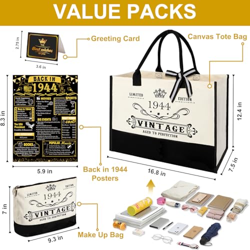 Image of 82nd Birthday Gift for Women-Vintage 1944 Canvas Tote Bag,Makeup Bag,Poster