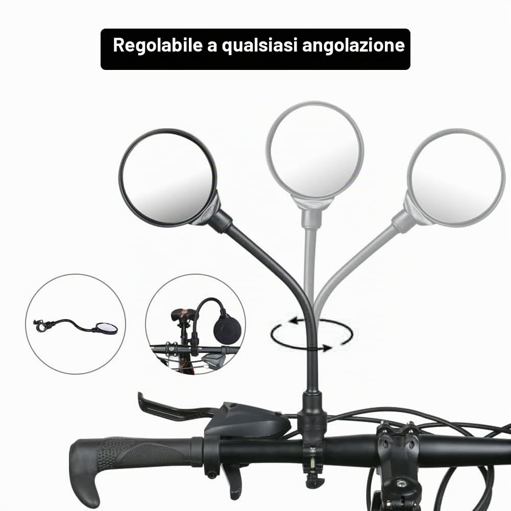 Specchietto Bicicletta,Specchietto Bici 360° Regolabile,Retrovisori Bicicletta,360° Ruotabile a Tubo Lungo Specchietto Retrovisore Grandangolare,Specchio per Bici Universale Sinistro e Destro,2 Pezzi