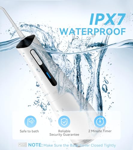 Water Dental Flosser Pick for Teeth, Portable Cordless Oral Irrigator with 4 Pressure Modes, 300ML Water Tank, IPX7 Waterproof, 6 Jet Tips, Storage Bag for Gums, Braces(White)