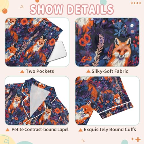 senya Fox Flower Red Flower Satin Summer Pajama Sets Silk Short Sleeve Button Down Sleepwear3