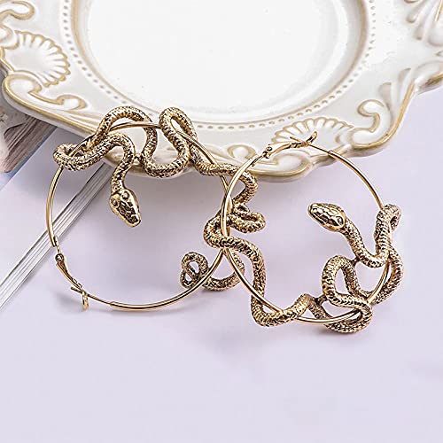 Vintage Winding Snake Hoop Earrings, Retro Trendy Twisty Boa Snake Dangle Circle Earrings For Women Girls Cool Distressed Jewelry Hip Hop Party Streetwear-Gold #TOP2