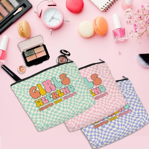 3 Pcs Girls Weekend Gifts Cosmetic Bag Retro Plaid Makeup Bag Funny Girls Trip Gifts Favors Summer Vacation Birthday Christmas Friendship Gifts for Women Bestie Daughter Best Friend Bachelorette Party3