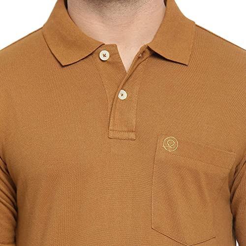 Image of CHKOKKO Cotton Polo Neck Full Sleeves Plain T Shirt for Men with Pocket Brown L